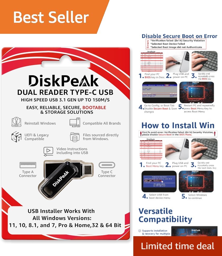 Effortless Windows Install with 64GB USB Drive – Fast Data Transfer & Dual Ports