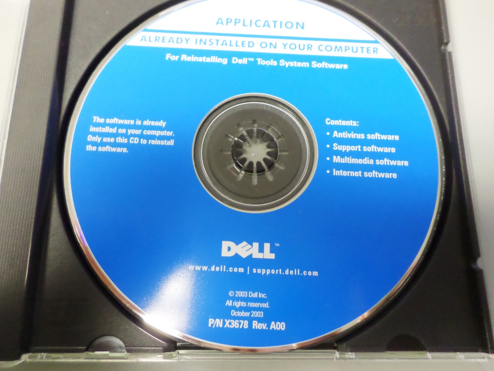 Dell Tools System Software Reinstall CD Application P/N X3678 Rev.A00 Disc 2003