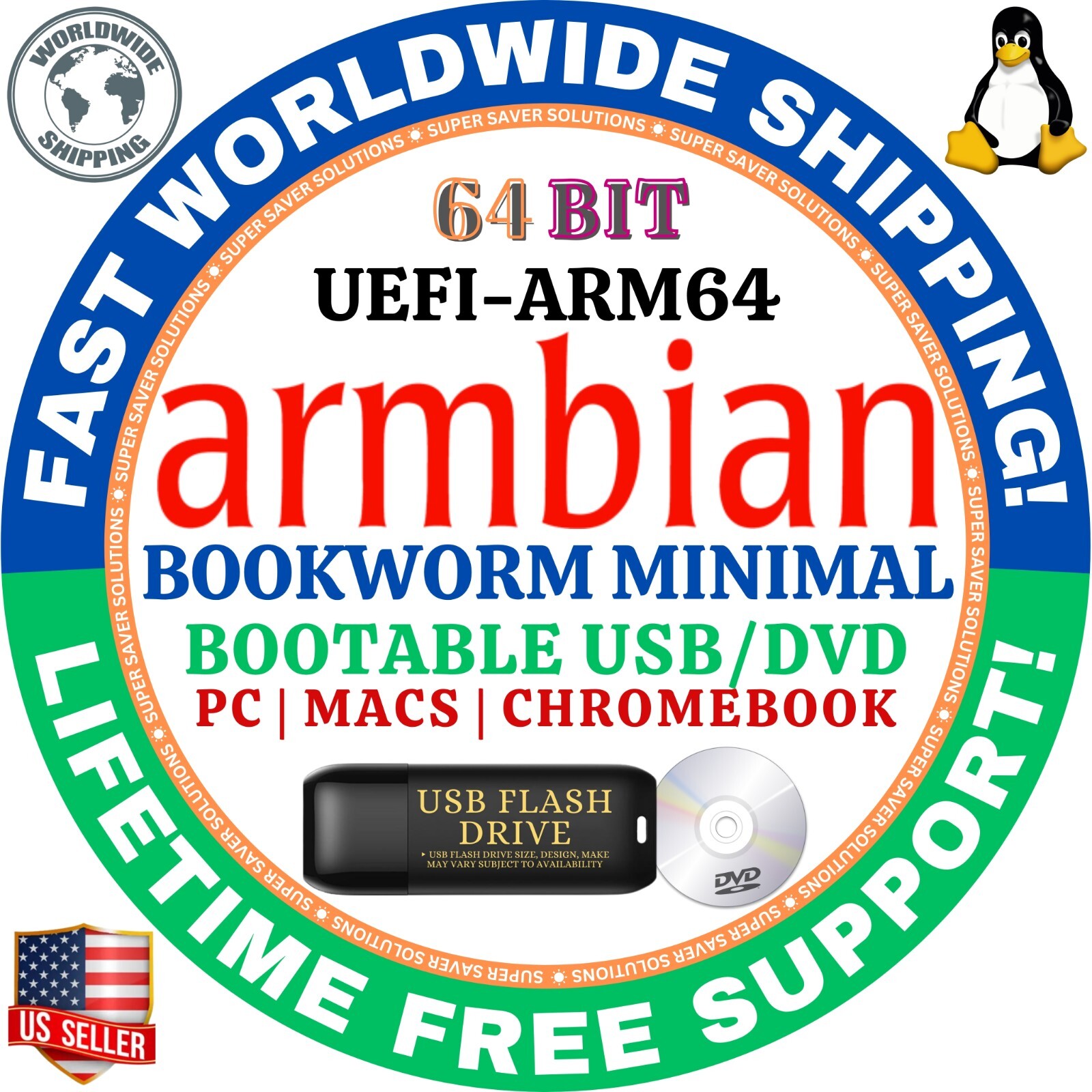 ARMBIAN LINUX OS ISO | BOOKWORM NOBLE GNOME DESKTOP 64BIT USB, DVD | LIVE/FULL