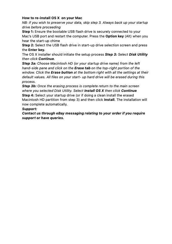 OS X Upgrade/Recovery USB Drive, Instructions & Ebay msg help – 10.7/11/13/14/15