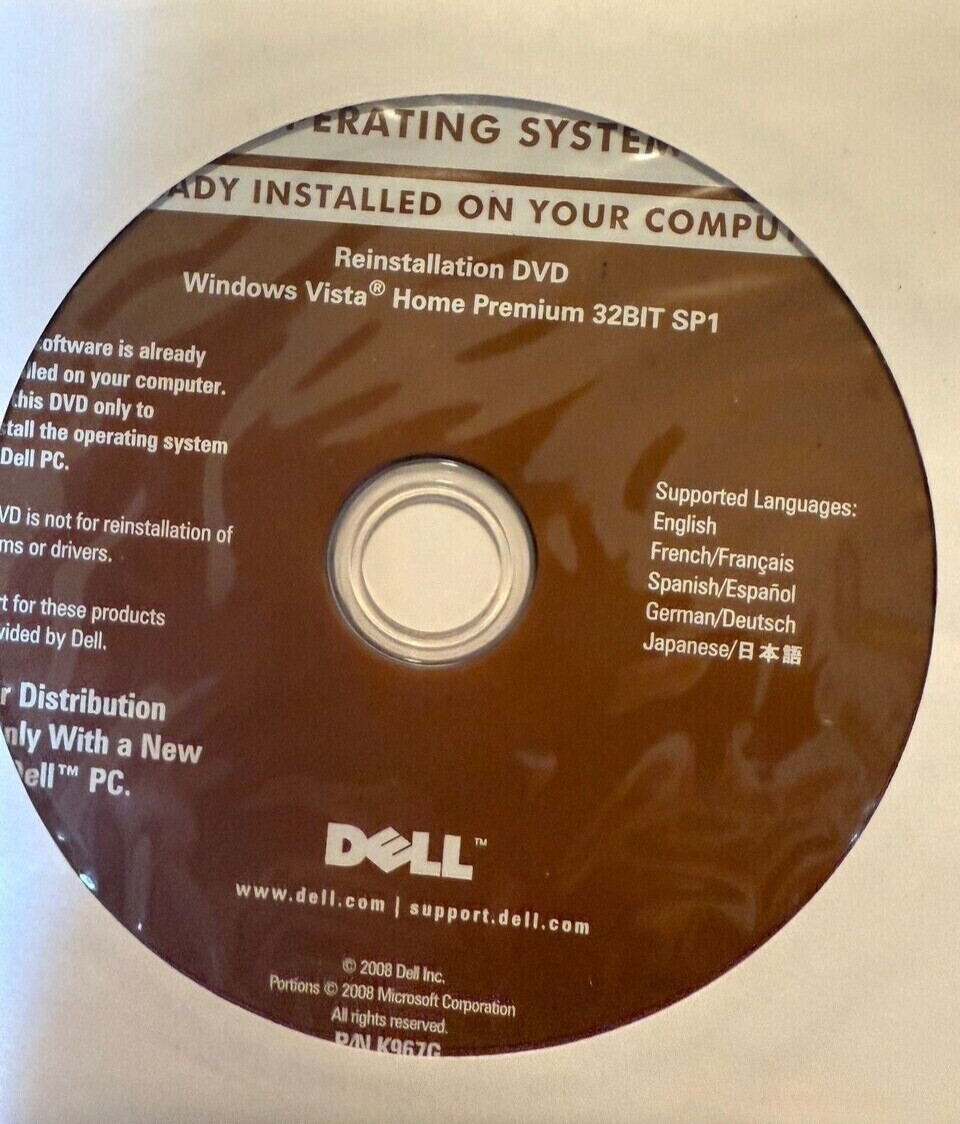 Dell Operating System Reinstallation DVD – Windows Vista Home Premium 32 bit SP1