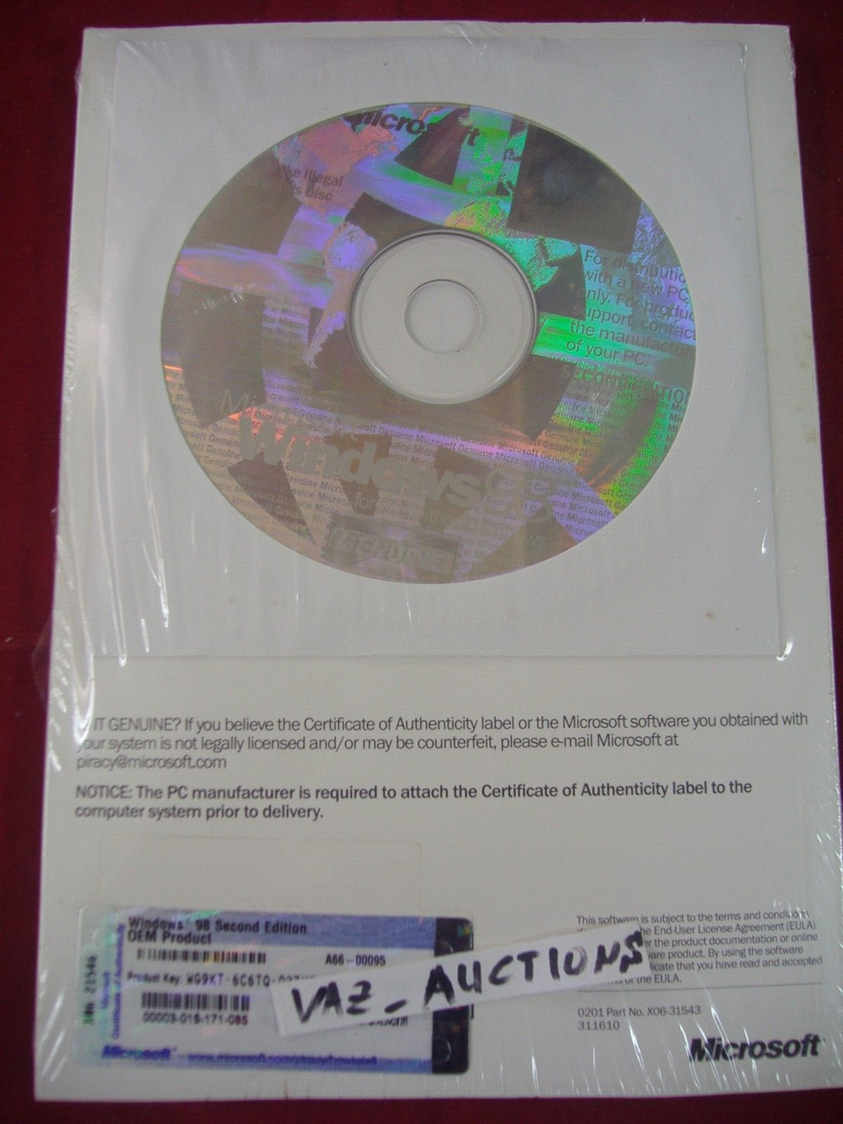 MICROSOFT WINDOWS 98 SECOND EDITION FULL OPERATING SYSTEM WIN 98 SE =NEW=