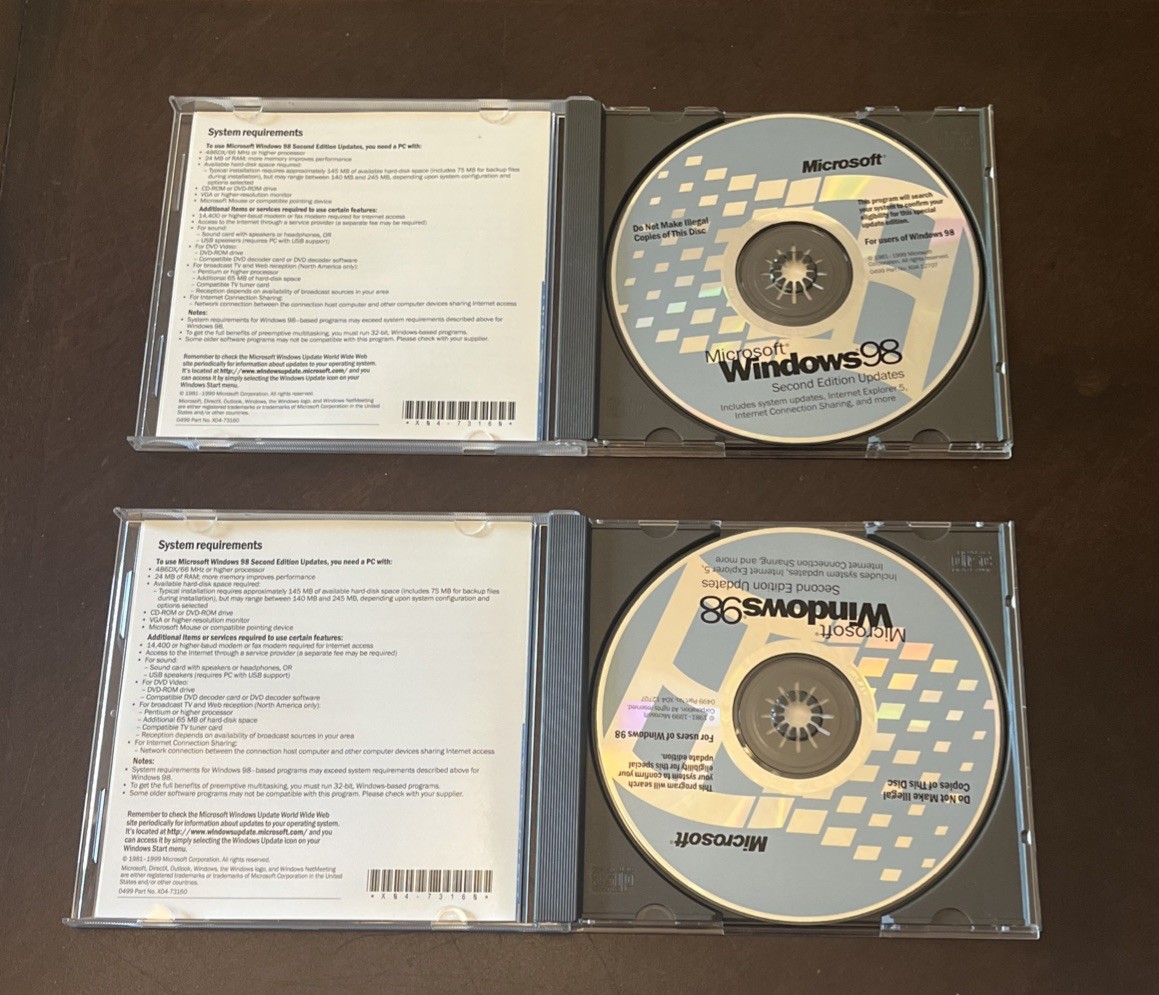 Microsoft Windows 98 Second Edition Updates PC OS & Book
