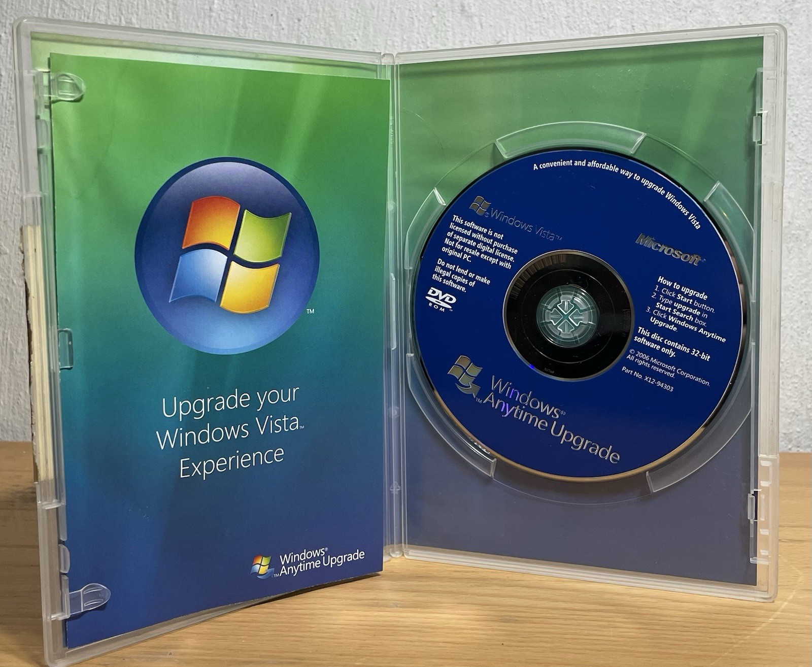 Microsoft Windows Vista Anytime Upgrade Disc 32 bit English DVD Software