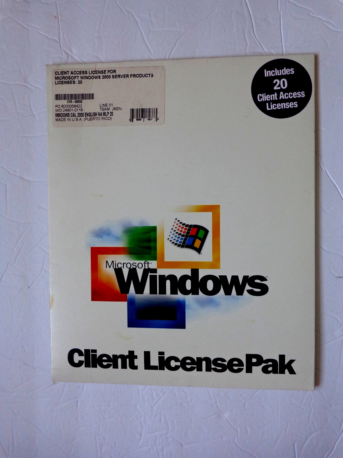 Microsoft Windows 2000 Server – 20 Client License Pak Only