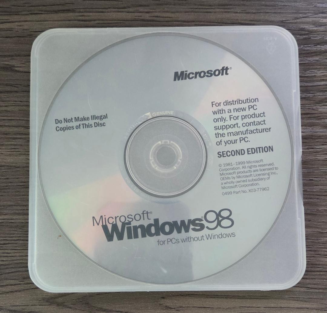 Microsoft Windows 98 Second Edition Full Install Retail CD Disc – No Product Key