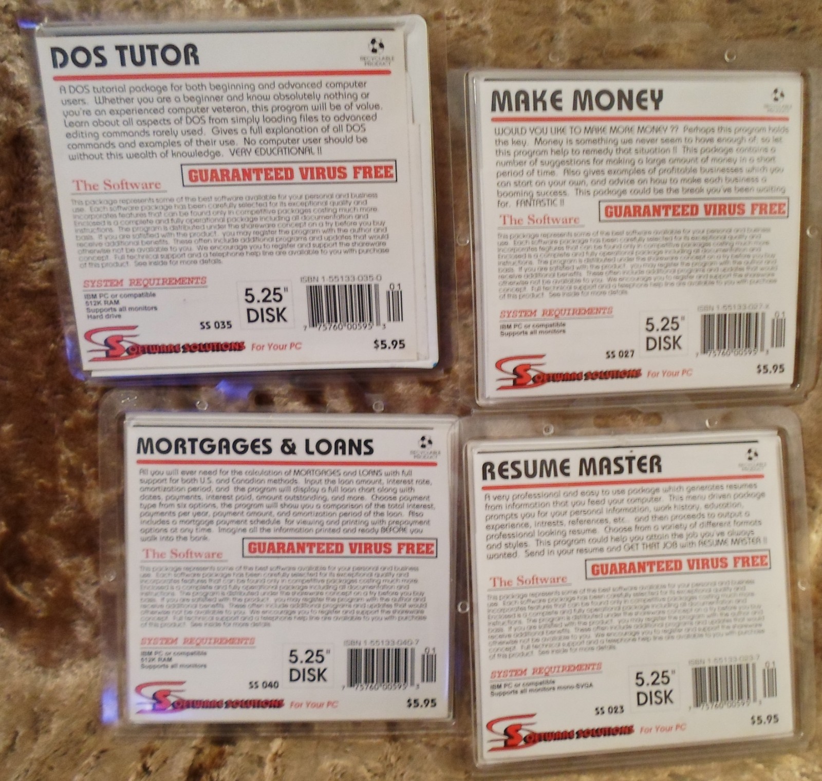 Vintage NEW 4 DOS Tutor Resume Master Make Money Mortgages Loans 5.25″ Floppy