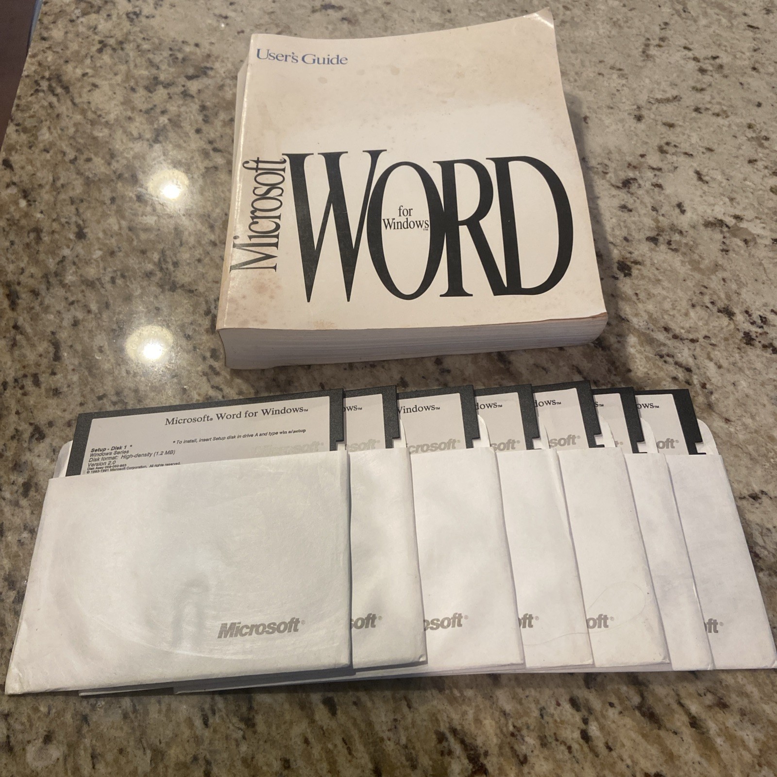 Microsoft Word For Windows 2.0 Floppy Disk Set (1-7) 5.25” 1991 with userguide
