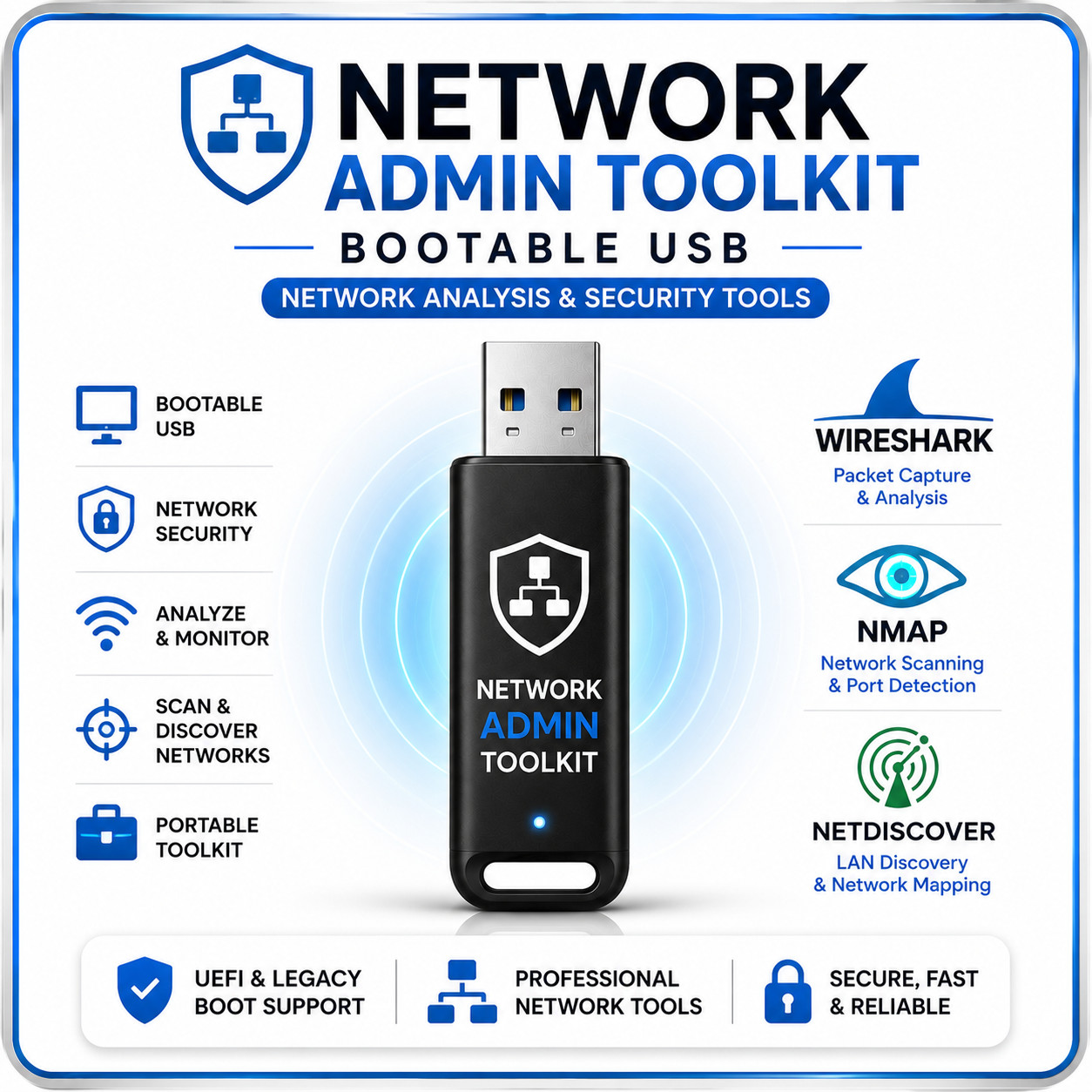 Network Admin Toolkit USB | Wireshark Nmap Netdiscover | UEFI Boot