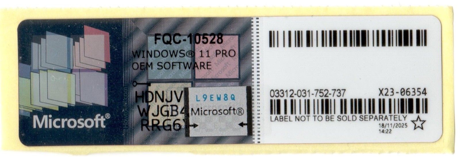 Windows 11 Pro OEM COA Sticker – Physical Label (10 pieces)