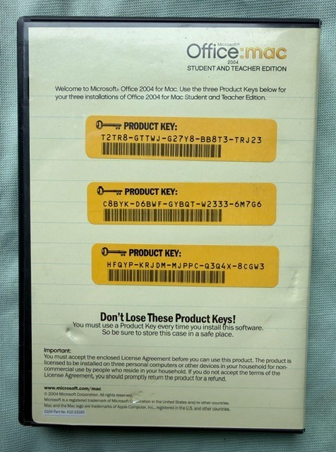 Microsoft Office Mac 2004 Student and Teacher Edition, Disc and Case, Booklet