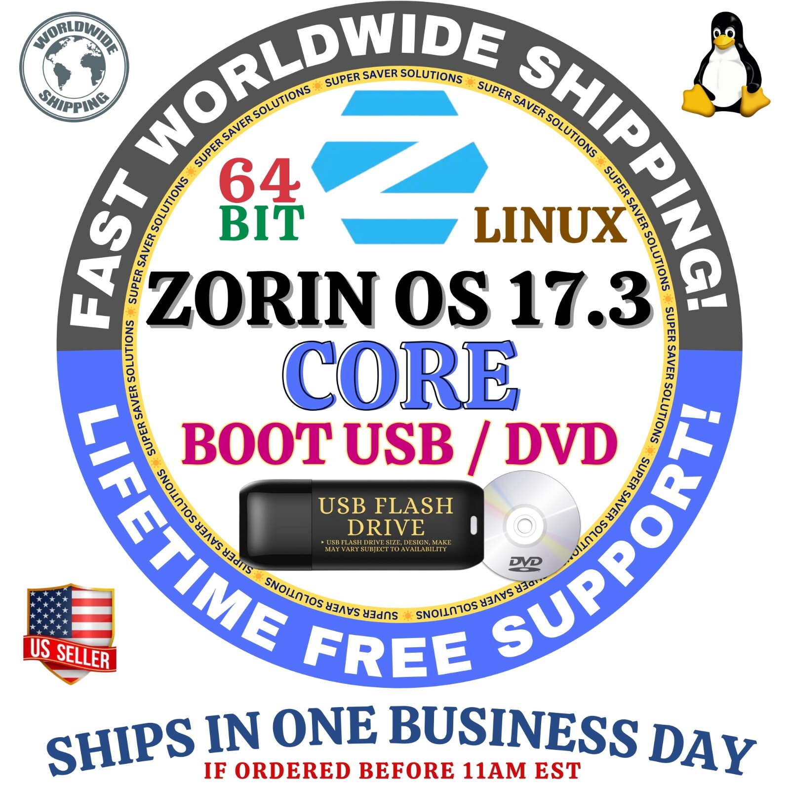 ZORIN CORE 17.3, 17.2, 16.3 EDUCATION | 64BIT USB, DVD, Live Boot Full Install