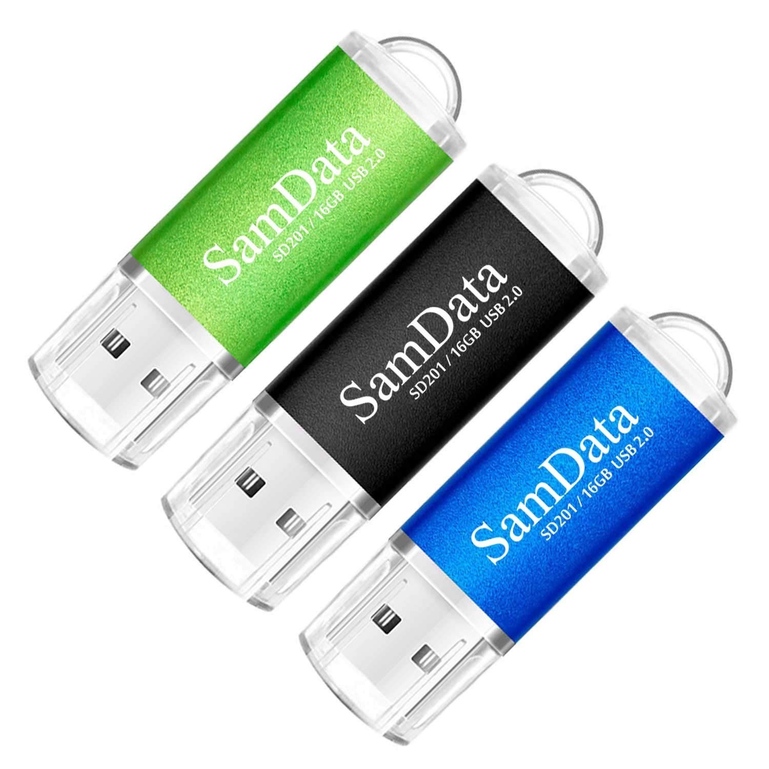 SamData 3 Pack 16GB USB 2.0 Flash Drive Thumb Drives Memory Stick, 3 Colors: …