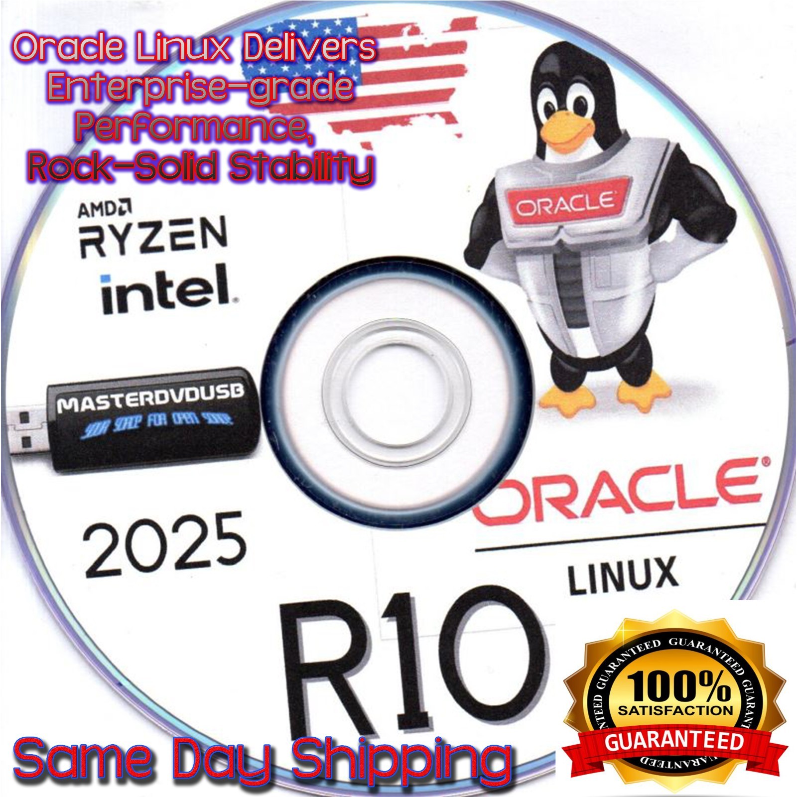 Oracle Linux R10 Bootable Install/Live DVD AAA+ Laser‑Printed Disc SHA Verifyed