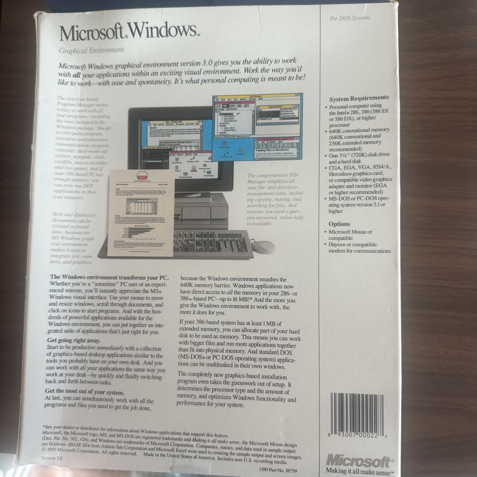 Vintage Microsoft Windows 3.0 Big Box DOS Version 3.0 720K No Disks Manuals