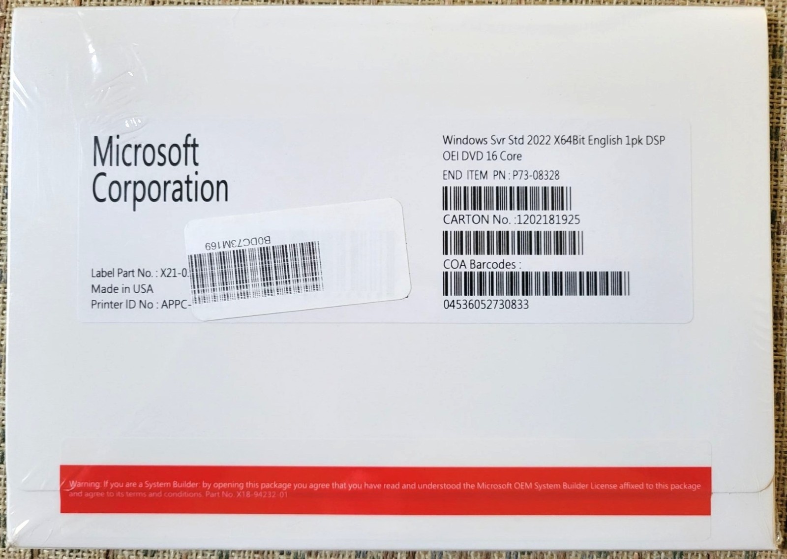 Microsoft Windows Server 2022 Standard Base License with media and key 16 Core