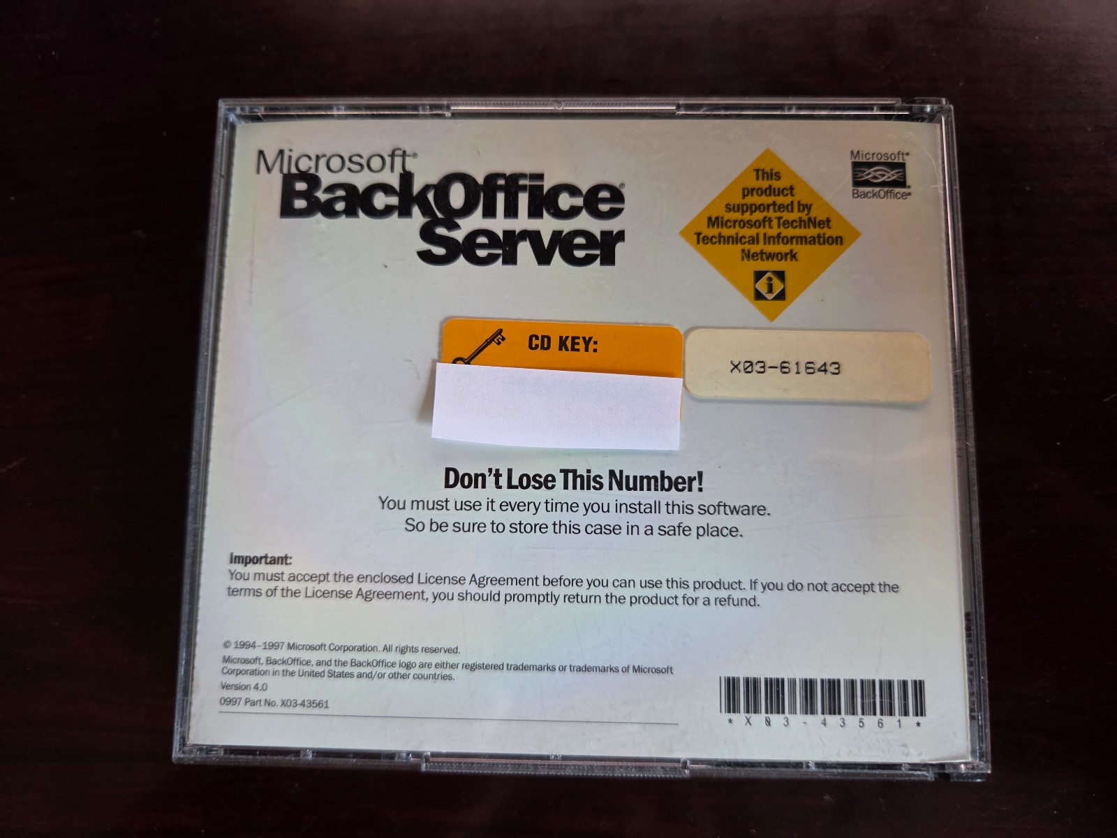 Microsoft BackOffice Server 4.0 10 user license software w/ key 1997 Windows OS