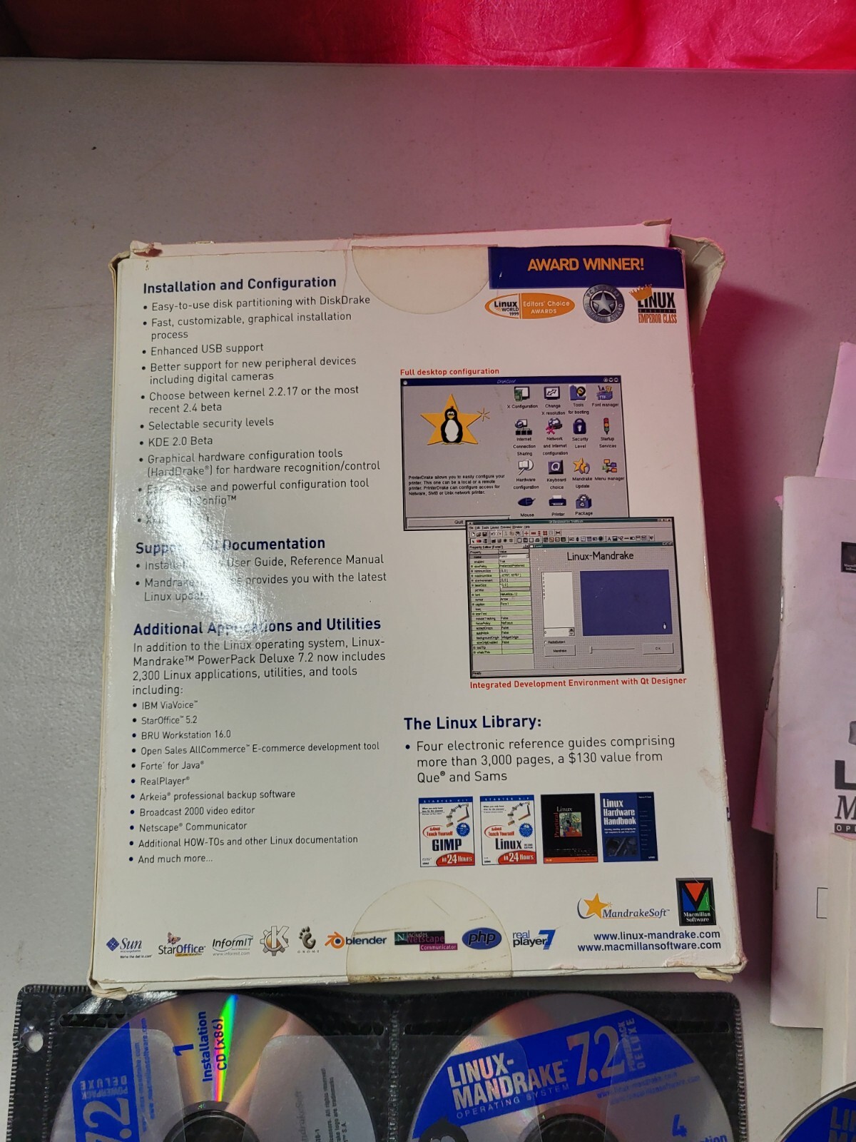 Linux Mandrake 7.2 Deluxe 2001 Operating System Software Big Box 7 CD’S Manuals
