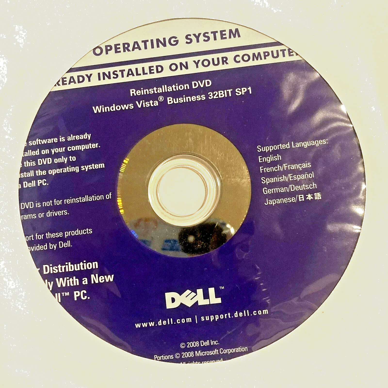 Microsoft Windows Vista Business SP1 (32-Bit) Install DVD – Dell OEM