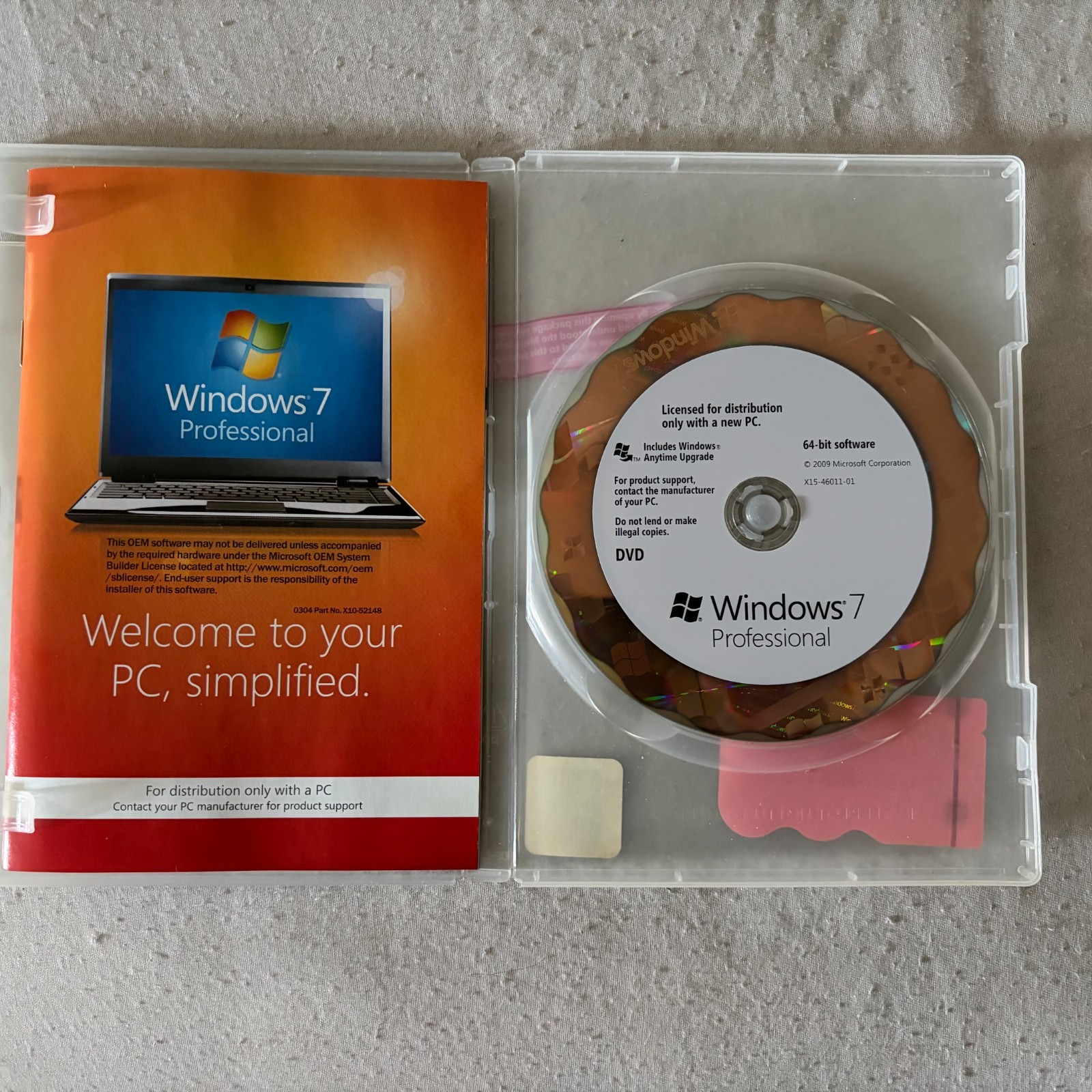Microsoft Windows 7 Professional Full 64 bit DVD Version MS WIN PRO =NEW =