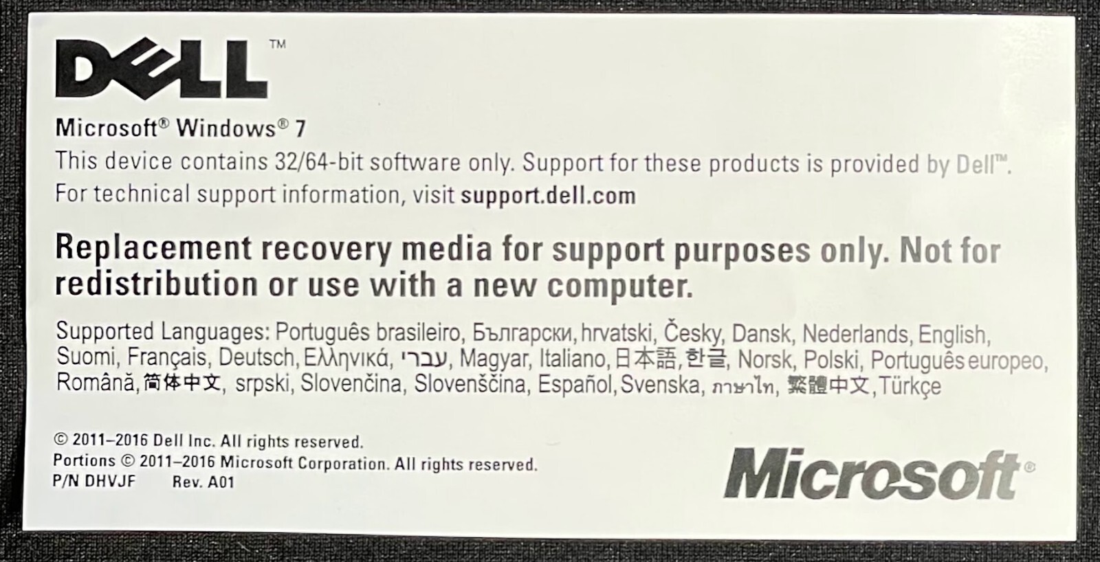Dell / MS Windows 7 – 32 / 64 Bit Recovery Thumb Drive Media / 8GB / 6M1M3
