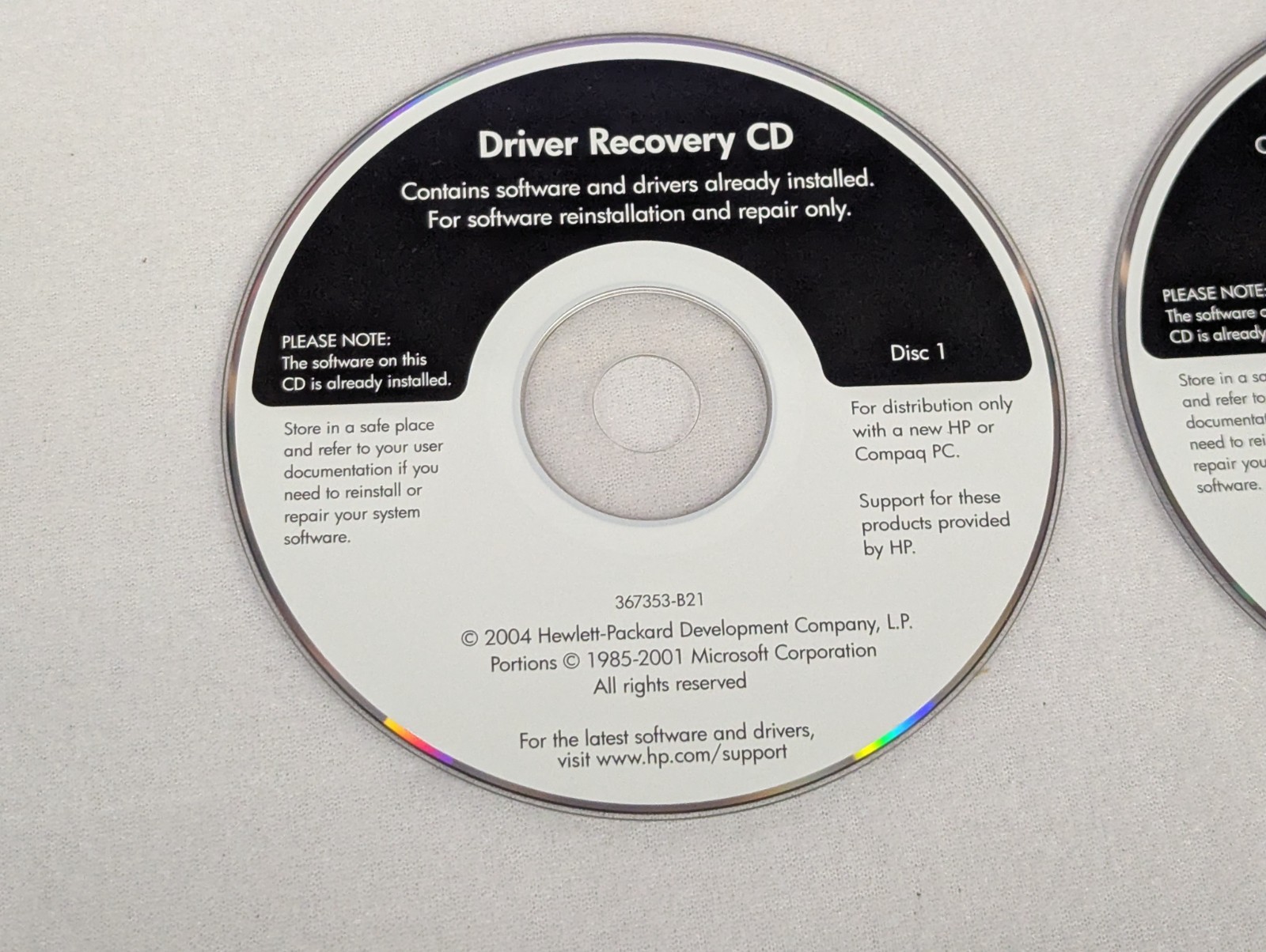 2004 HP Application & Driver Recovery CD 367353-B21 367354-B21 Two Disc Set