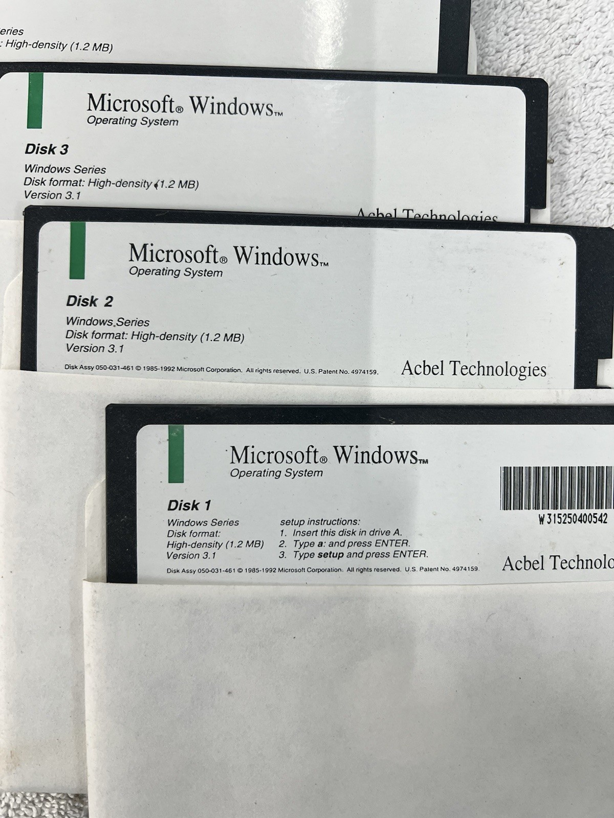 Microsoft Windows 3.1 OEM 5.25” Floppy Disk Set Complete 7 Disks Acbel Tech