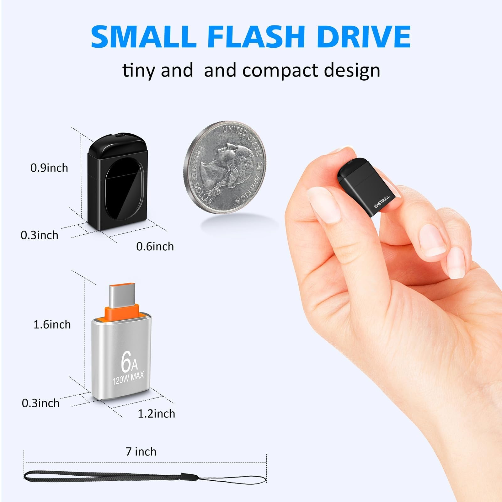 EASTBULL 4GB Small Flash Drives 5 Pack USB2.0 Mini USB Drive with a USB-C Ada…