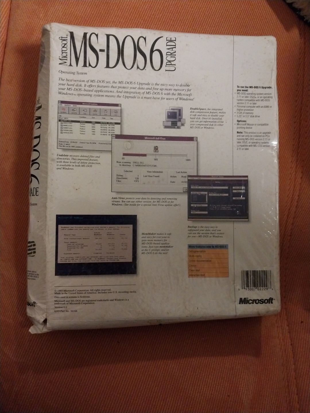Microsoft MS-DOS 6 Upgrade. Vintage, New Sealed Retail pkg. 3.5″ disks.