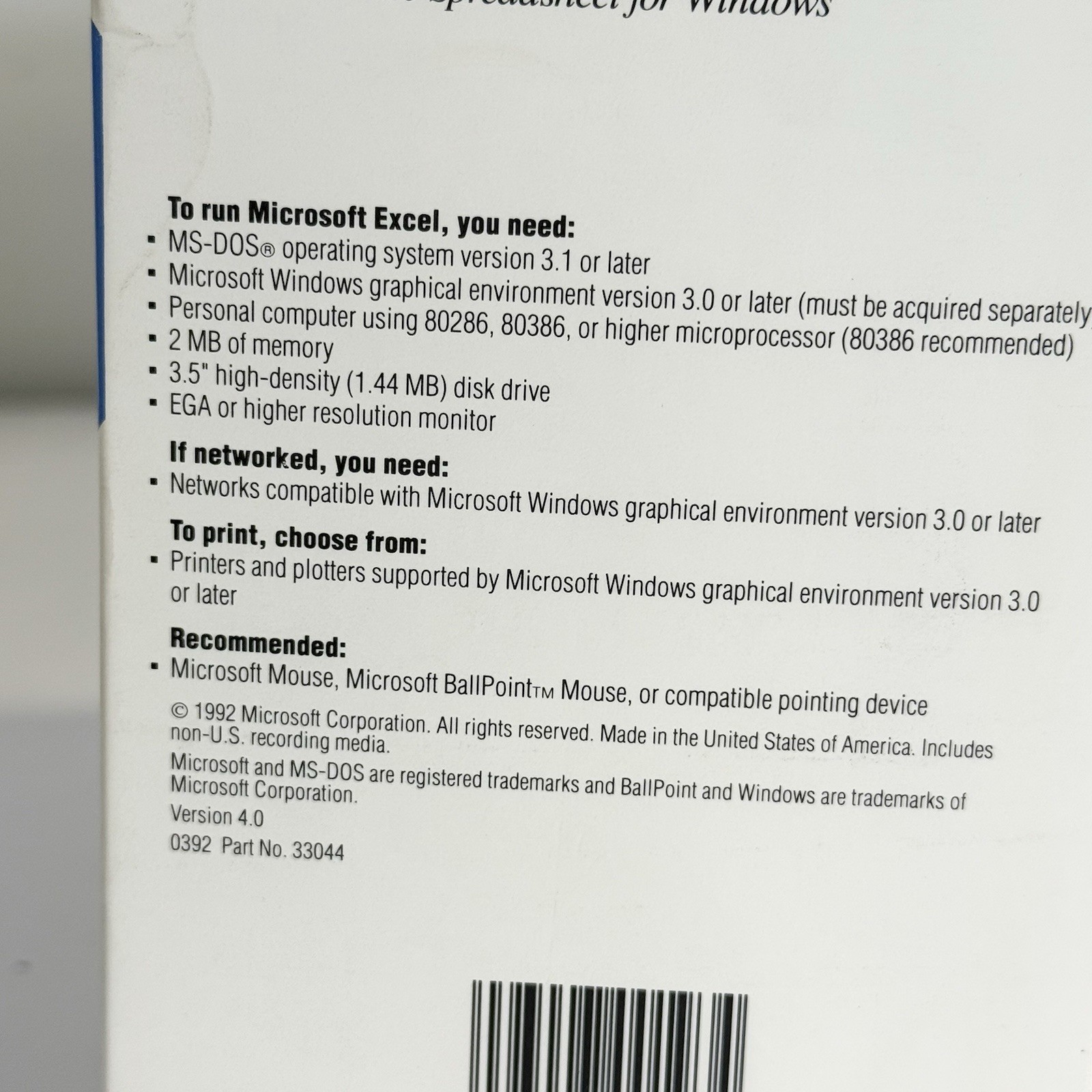 Microsoft Excel for Windows 4.0 Upgrade Version 3.0 Vintage Software READ ALL