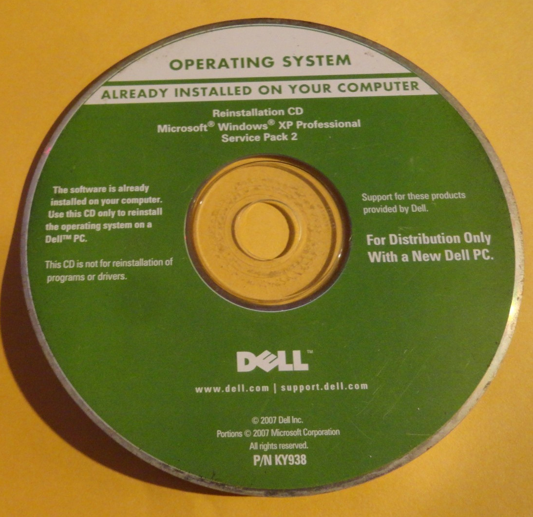 Dell Windows XP Professional Service Pack 2 SP2 OS Reinstallation CD-ROM JY011