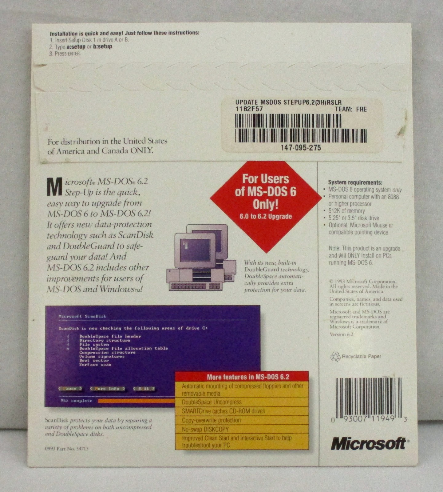 Microsoft MS-DOS 6.0 to 6.2 Step-Up PC OS Upgrade 3.5″ Disk SEALED
