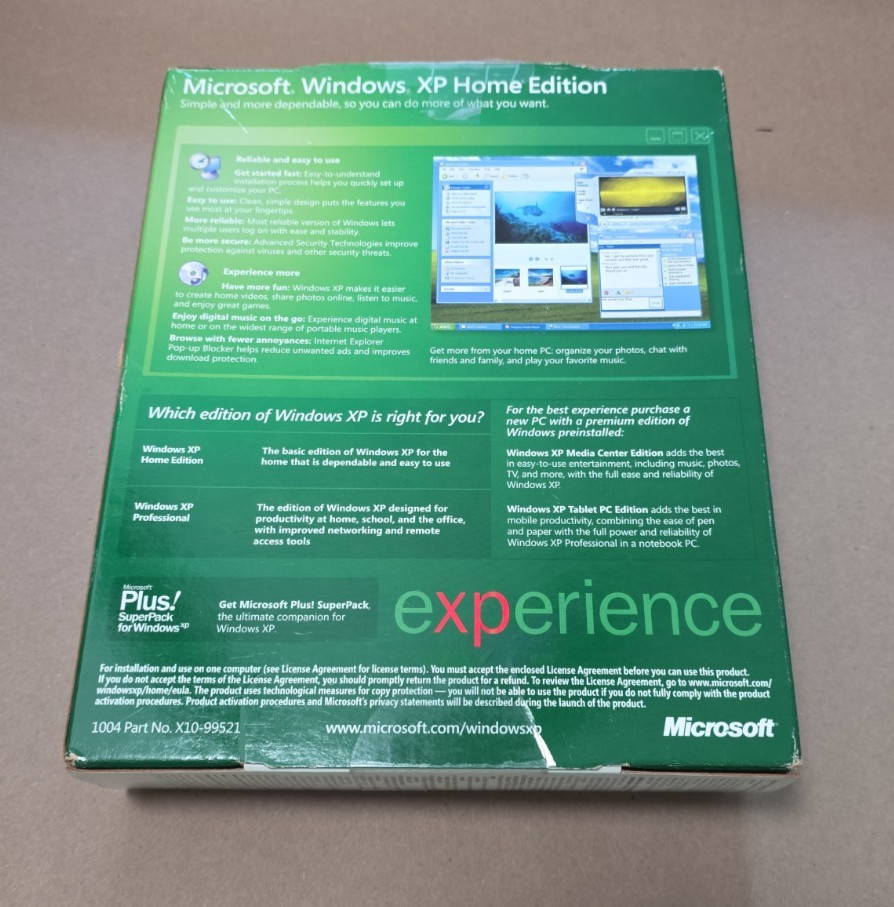 Microsoft Windows XP Home Edition Upgrade W 2 Service Packs + Product Key