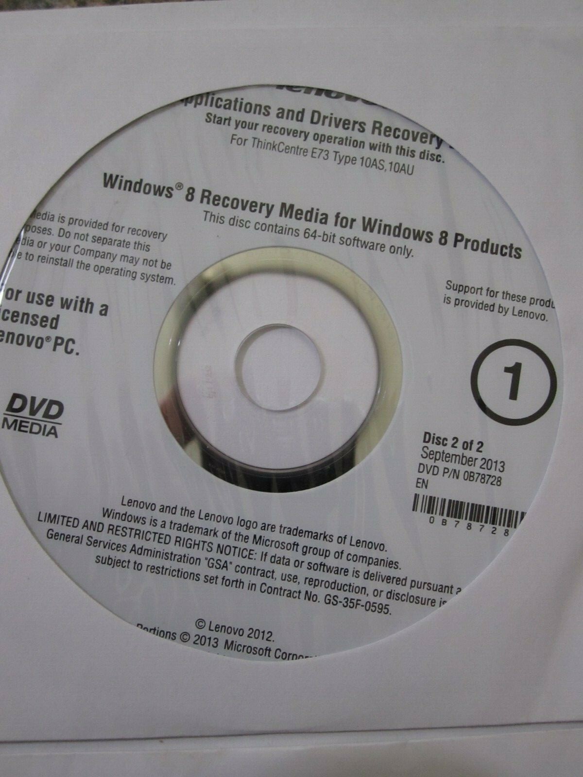 Lenovo Recovery DVDs Windows 8 Pro 64 bit – for ThinkCentre E73 Type 10AS, 10AU