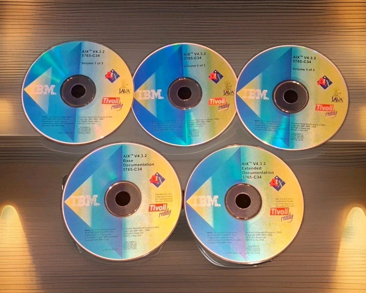 IBM AIX V4 3.2 / 5765-C34 – UNIX Software Vol 1-3 + Base & Ext. Docs CDs 5 Discs
