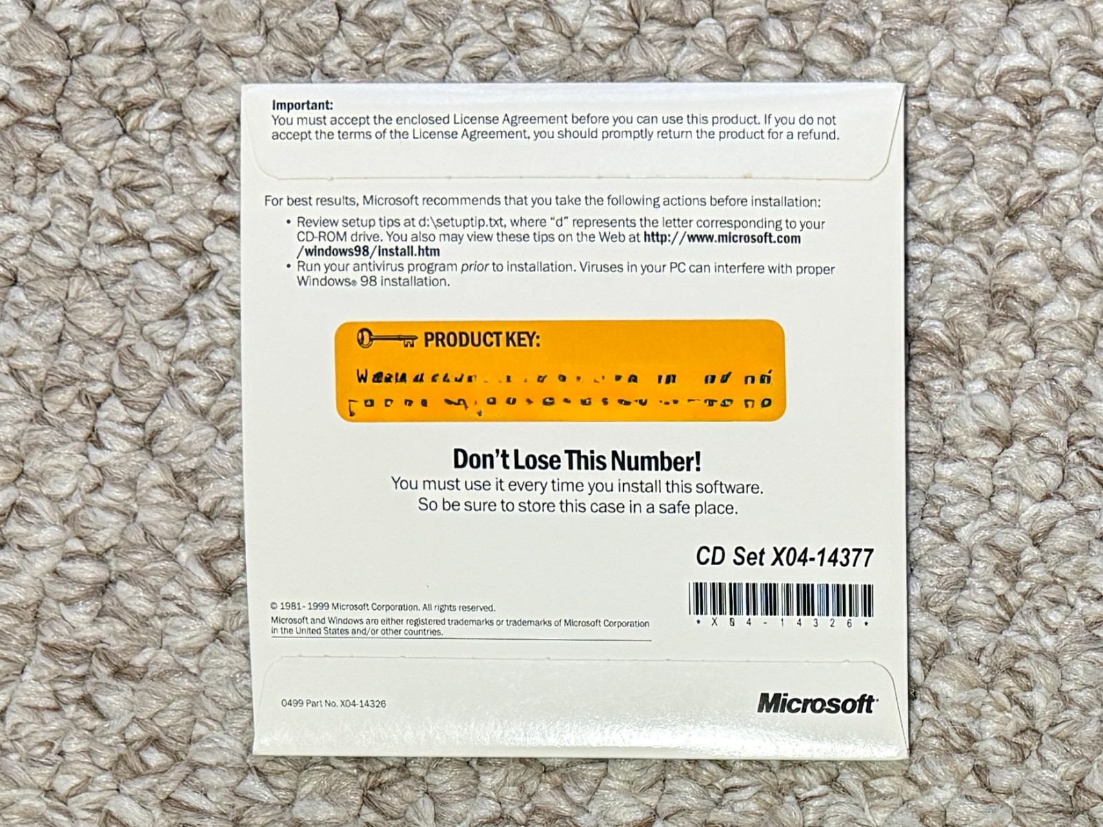 Microsoft Windows 98 Second Edition Upgrade CD X04-14377 Win 98 SE