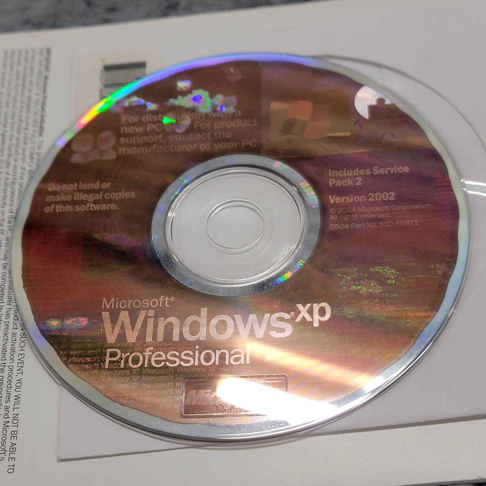 Vintage Microsoft Windows XP Professional SP2 OEM CD Version 2002 X10-59871