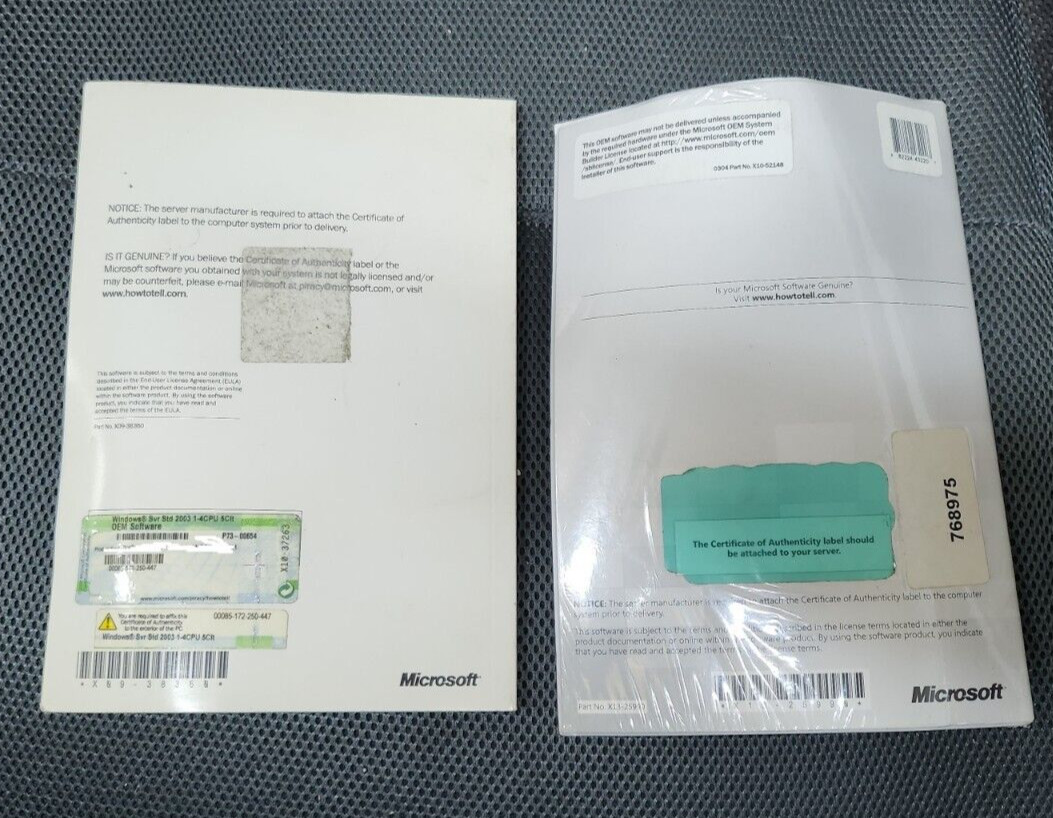 Microsoft Windows Server STD 2003 1-4CPU 5CLT w/ Booklets, COA & R2 DVD with SP2