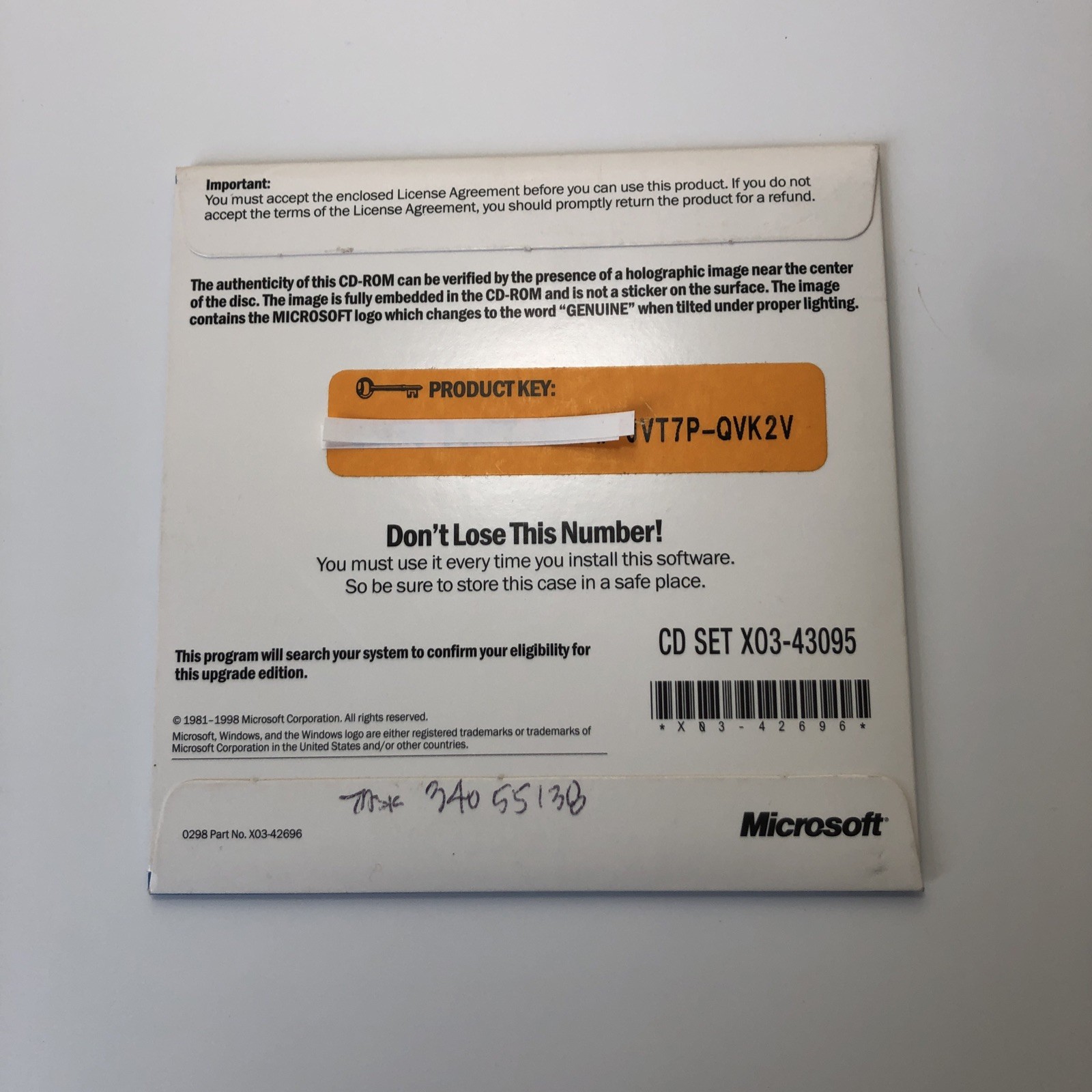 Microsoft Windows 98 Upgrade CD-ROM New – Sealed w/Product Key