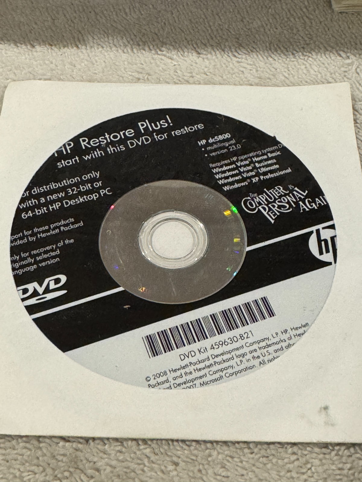 HP Restore Plus! HP dc5800 – CD ONLY IN GOOD CONDITION!!!