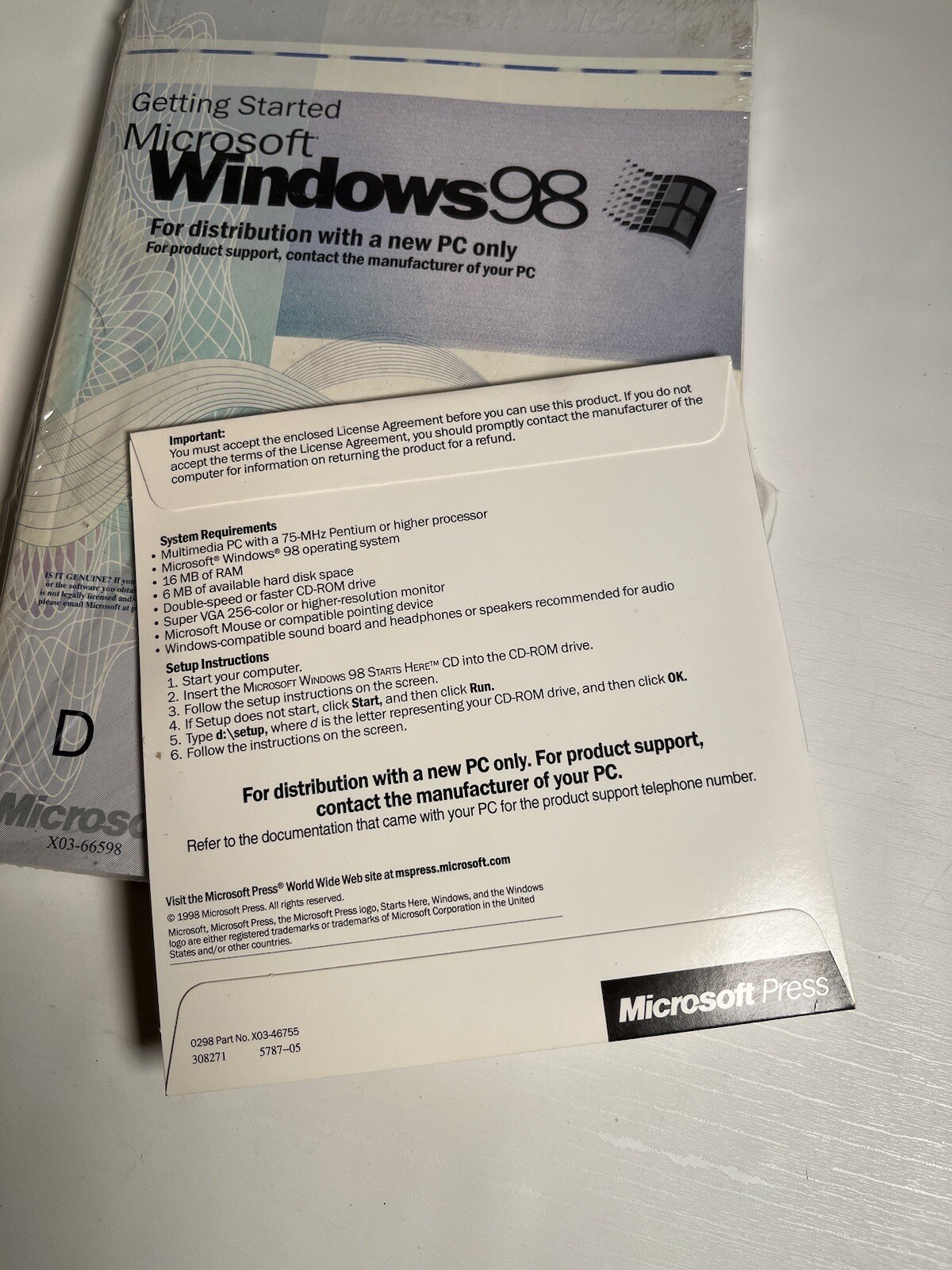 Vntg 98 Windows NEW SEALED Getting Started Book With CD Product Code PC Edition