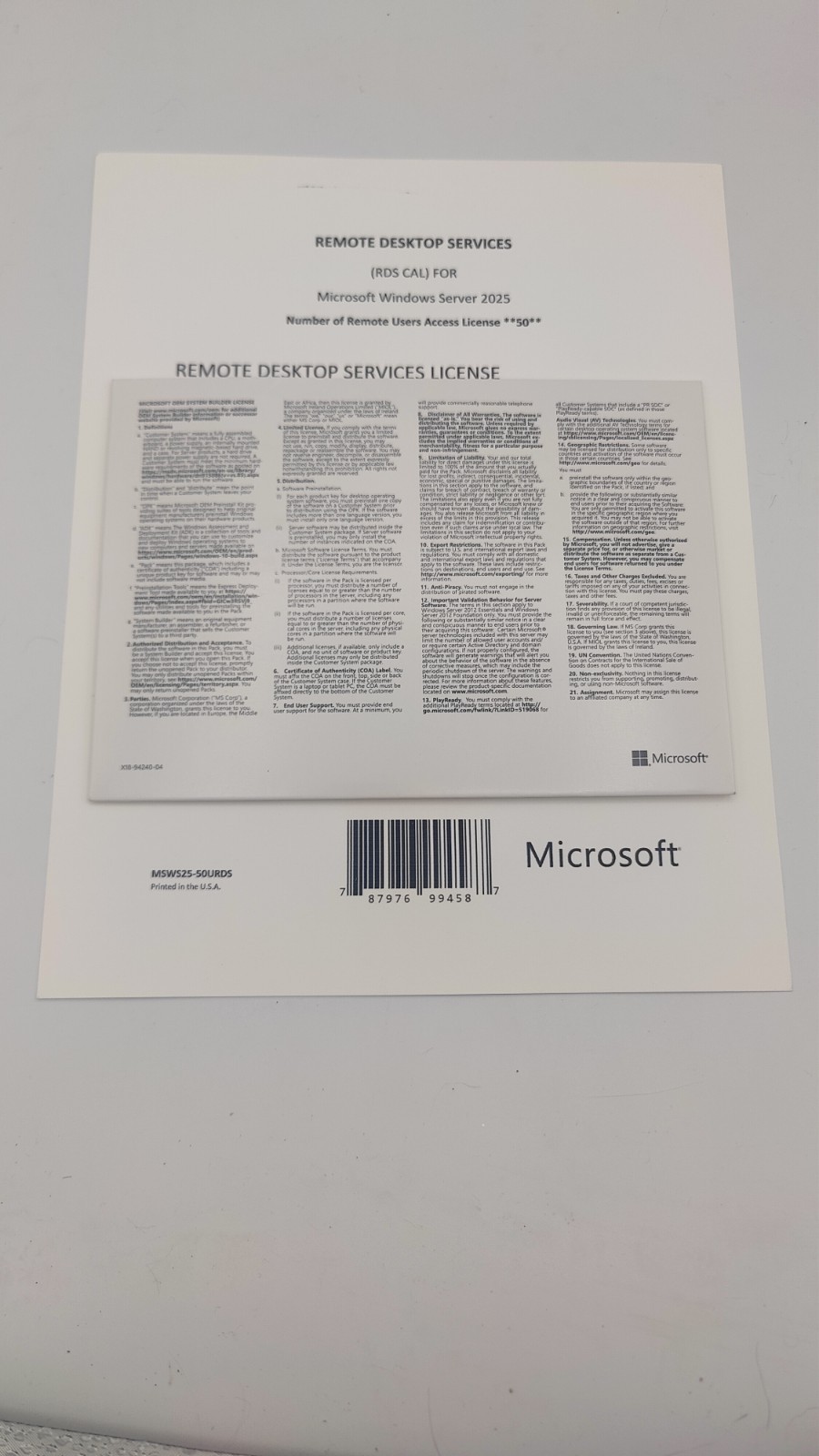 Bad HDD w/Windows Server 2025 Standard 16-CORE -Bonus 50 RDS Remote Desktop CALS