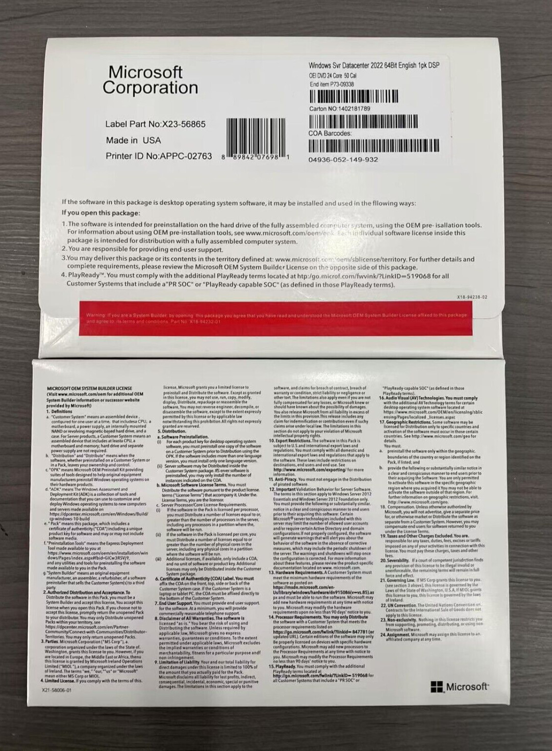 Microsoft Windows Server 2022 Datacenter 64Bit 24 Core 50 CALs DVD With Key