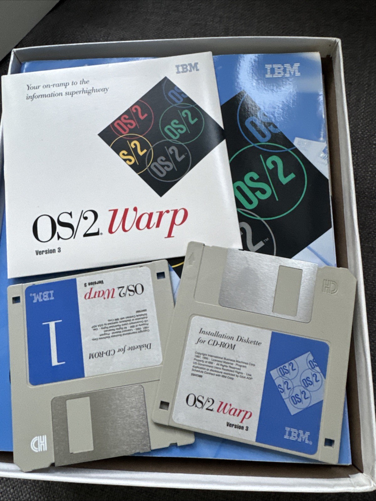 Vintage IBM OS/2 Warp v3 Red Spine Box CD-ROM Edition with Boot Floppies Manuals