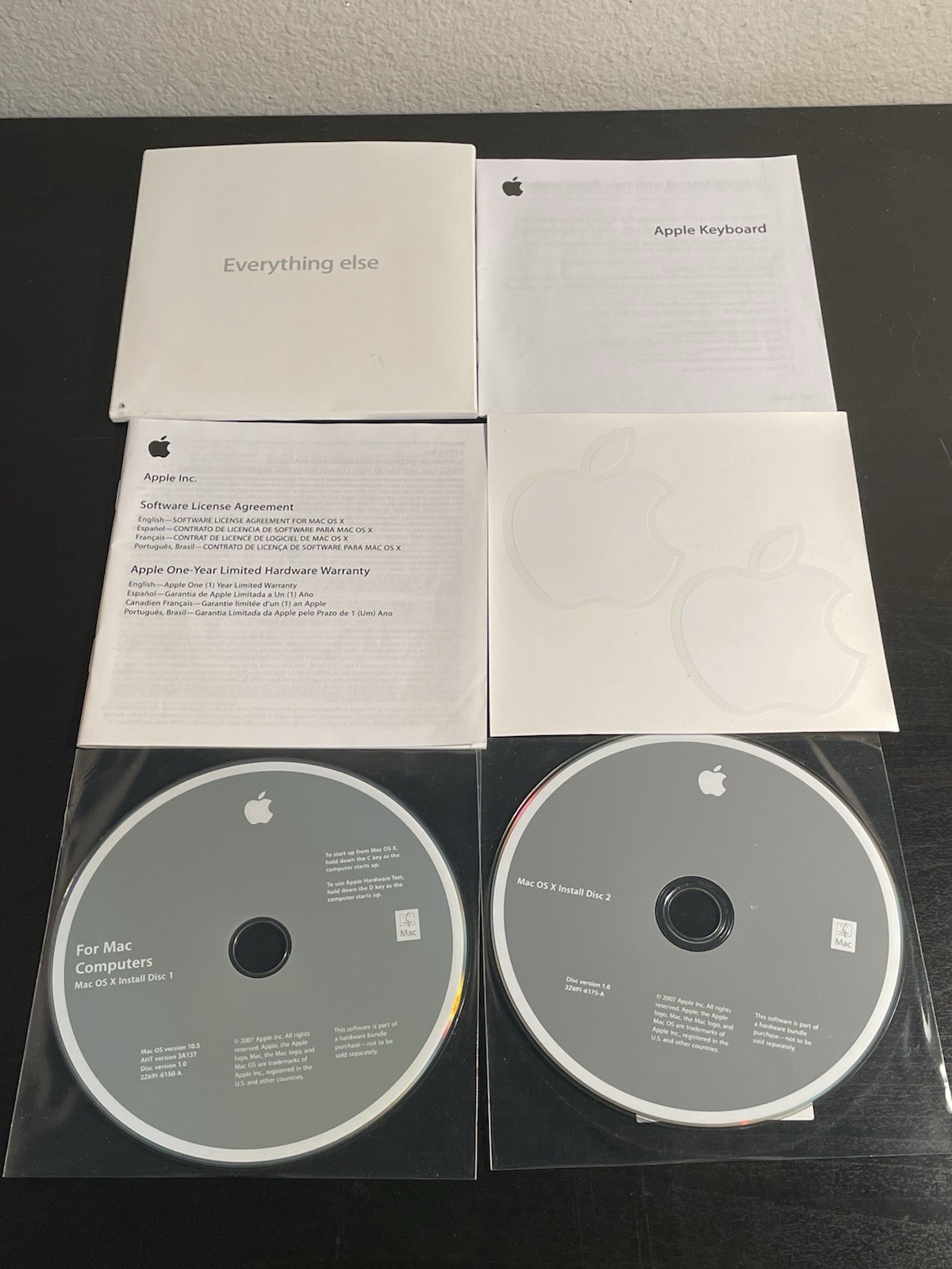 Mac OS X for Mac Computers V 1.0 Install Discs 1 & 2, 2007 CD + Stickers Apple