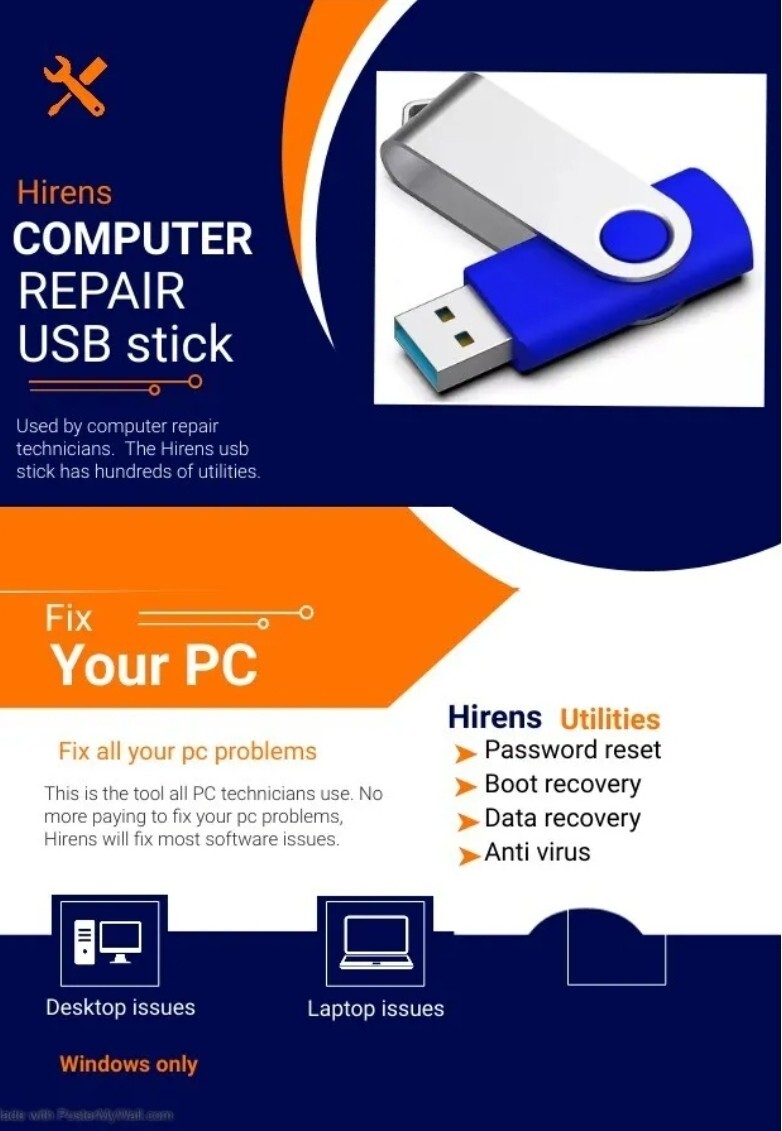 Hiren’s Boot Pendrive USB Flash Drive PC Repair Windows Rescue Password