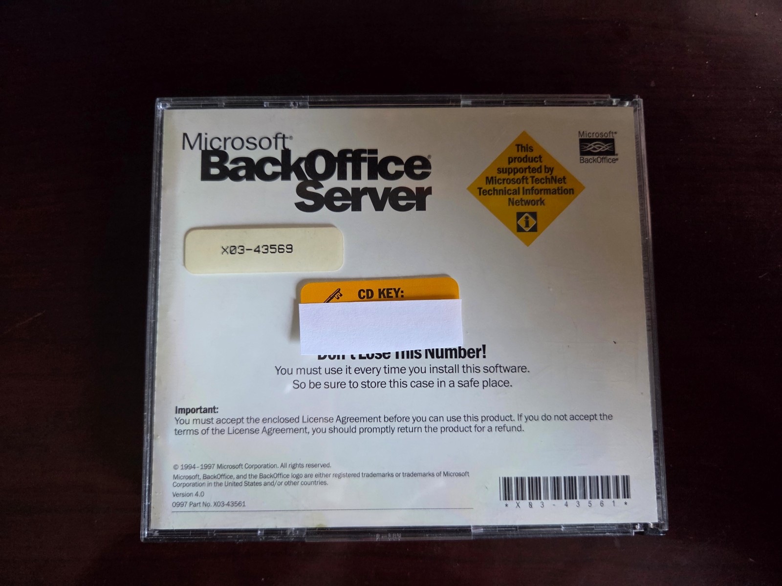 Microsoft BackOffice Server 4.0 10 user license software w/ key 1997 Windows OS