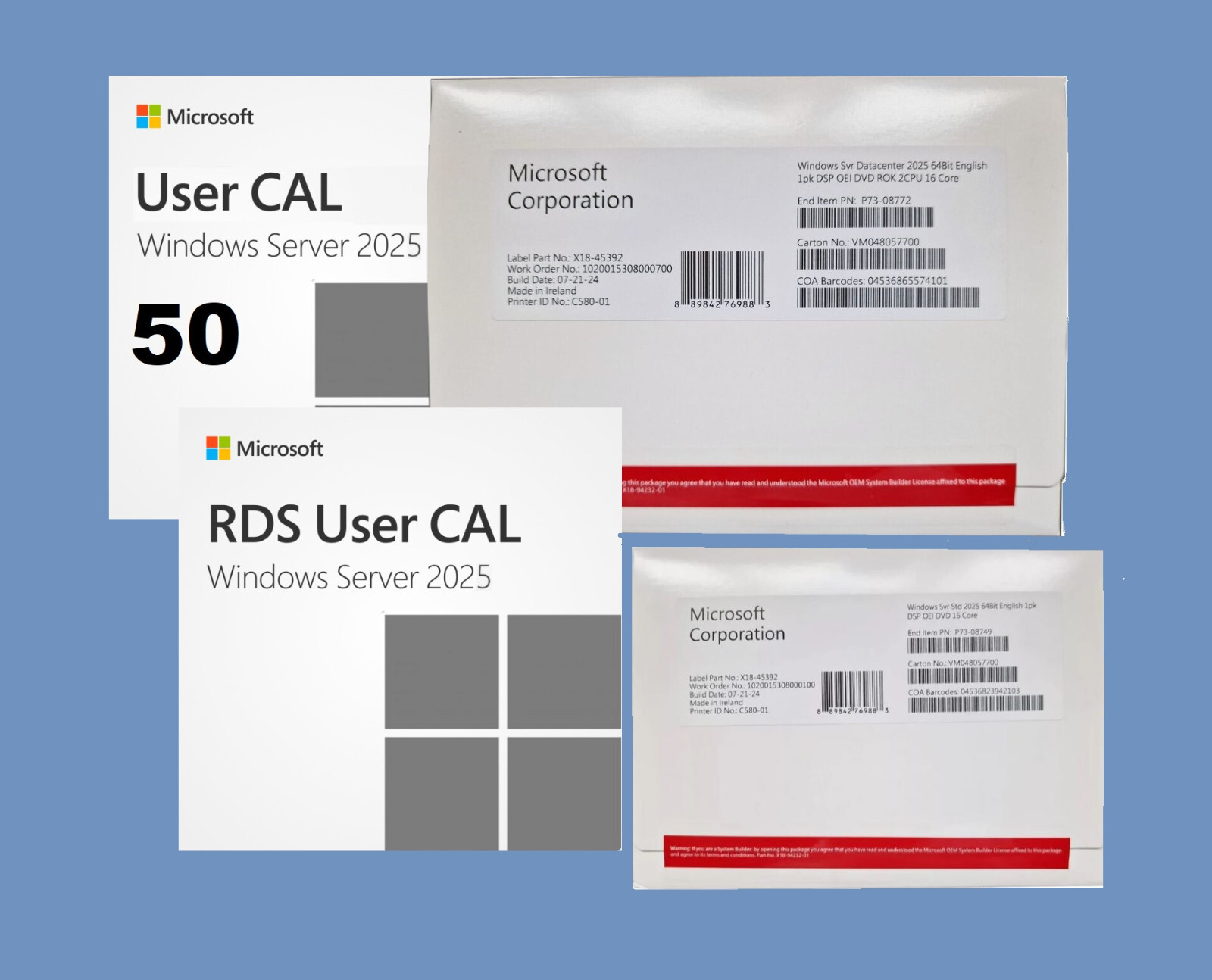 Windows Server 2025 Standard | Datacenter 16Core DVD OEM Pack + RDS + CALs