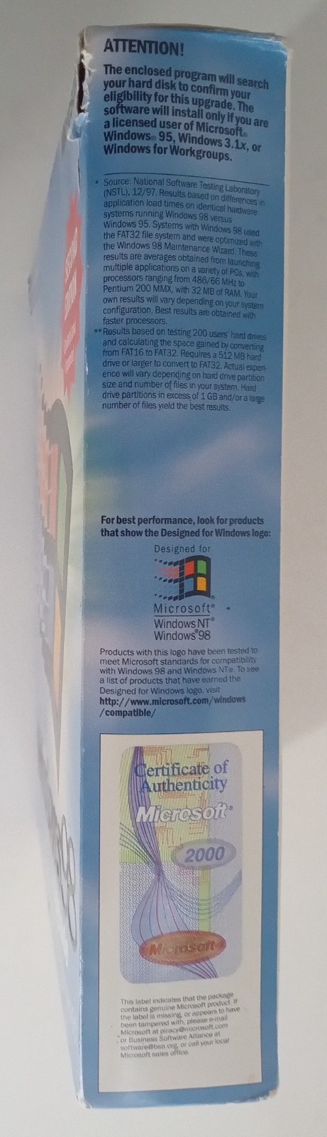 Microsoft Windows 98 Upgrade – Second Edition Installation Software With Key.