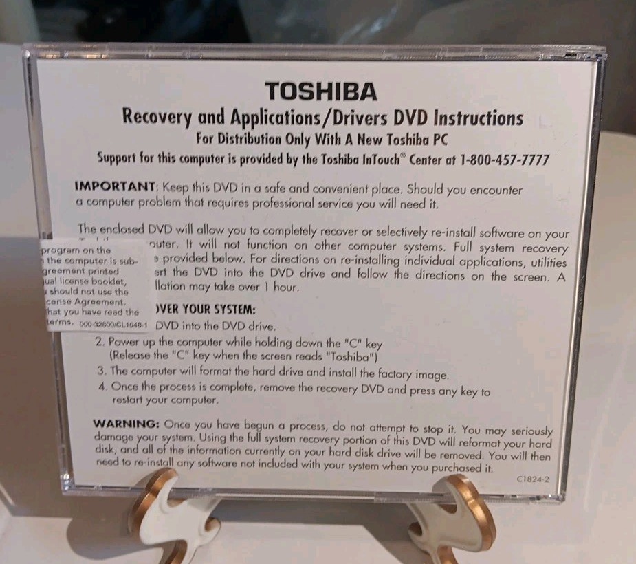Toshiba Recovery and Applications/Drivers DVD Satellite A15 New/Sealed